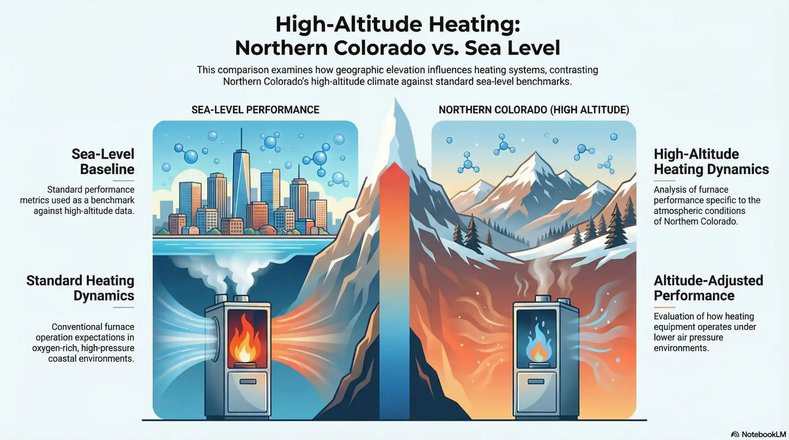 Infographic comparing furnace performance in Northern Colorado to sea-level conditions.