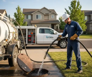 Main drain cleaning service in Greeley CO with plumber using hydro jetting equipment